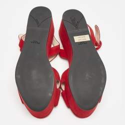 Prada Red Suede Platform Ankle Strap Sandals Size 38