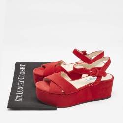 Prada Red Suede Platform Ankle Strap Sandals Size 38