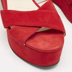 Prada Red Suede Platform Ankle Strap Sandals Size 38