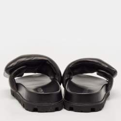 Prada Black Leather Padded Flat Slides Size 36.5