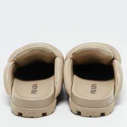 Pre Owned Prada Beige Leather Padded Flat Mules Size 37