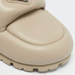 Pre Owned Prada Beige Leather Padded Flat Mules Size 37