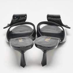 Prada Black Patent Leather and Satin Bow Slide Sandals Size 39