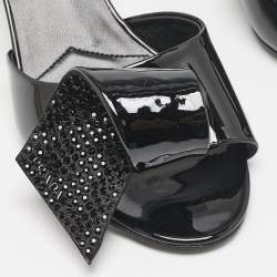 Prada Black Patent Leather and Satin Bow Slide Sandals Size 39