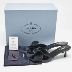 Prada Black Patent Leather and Satin Bow Slide Sandals Size 39