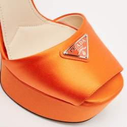 Prada Orange Satin Platform Ankle Strap Sandals Size 36