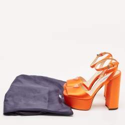Prada Orange Satin Platform Ankle Strap Sandals Size 36