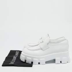 Prada White Leather Monolith Triangle Logo Loafers Size 39