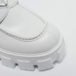 Prada White Leather Monolith Triangle Logo Loafers Size 39
