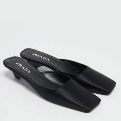 Prada Black Satin Square Toe Heel Mules Size 41