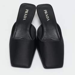 Prada Black Satin Square Toe Heel Mules Size 41