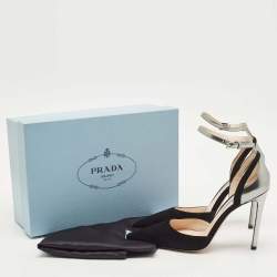 مملوكة مسبقًا Prada Black/Silver Suede and Leather Ankle Strap Pumps Size 39.5
