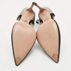 مملوكة مسبقًا Prada Black/Silver Suede and Leather Ankle Strap Pumps Size 39.5