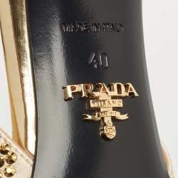 Pre Owned Prada Gold Satin Crystal Embellished Cleo Slingback Pumps Size 40