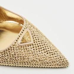 Pre Owned Prada Gold Satin Crystal Embellished Cleo Slingback Pumps Size 40