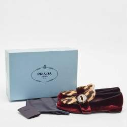 Prada Burgundy/Brown Velvet and Calf Hair Slip On Loafers Size 40