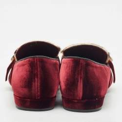 Prada Burgundy/Brown Velvet and Calf Hair Slip On Loafers Size 40