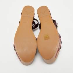 Prada Burgundy  Leather Wedge Ankle Strap Sandals Size 37.5