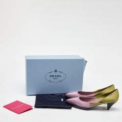 Prada Pink/Green Satin Runway Colorblock Pointed Toe Pumps Size 38.5
