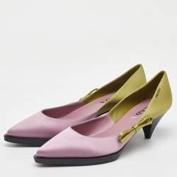 Prada Pink/Green Satin Runway Colorblock Pointed Toe Pumps Size 38.5