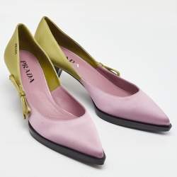 Prada Pink/Green Satin Runway Colorblock Pointed Toe Pumps Size 38.5