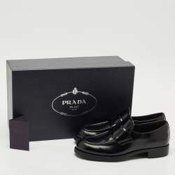 Pre Owned Prada Black Brushed Leather Slip On Loafers Size 37
