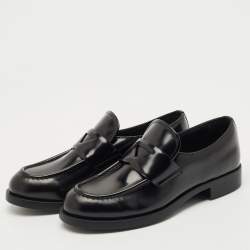 Pre Owned Prada Black Brushed Leather Slip On Loafers Size 37