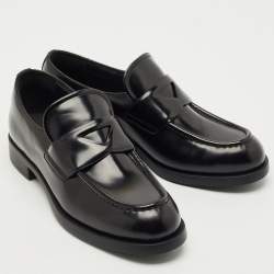 Pre Owned Prada Black Brushed Leather Slip On Loafers Size 37