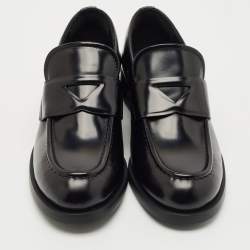 Pre Owned Prada Black Brushed Leather Slip On Loafers Size 37