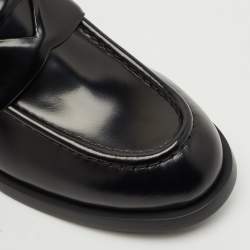 Pre Owned Prada Black Brushed Leather Slip On Loafers Size 37
