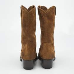 Pre Owned Prada Brown Suede Cowboy Boots Size 37