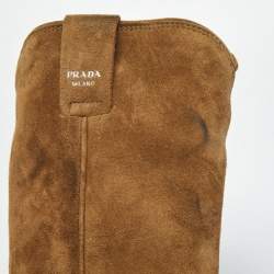 Pre Owned Prada Brown Suede Cowboy Boots Size 37