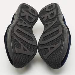 Pre Owned Prada Navy Blue Velvet Crystal Embellished Slip On Sneakers Size 38.5