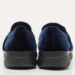 Pre Owned Prada Navy Blue Velvet Crystal Embellished Slip On Sneakers Size 38.5