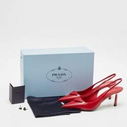 Pre Owned Prada Red Patent Leather Slingback Pumps Size 39.5