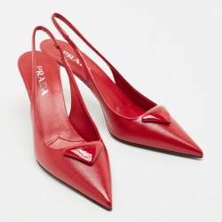 Pre Owned Prada Red Patent Leather Slingback Pumps Size 39.5