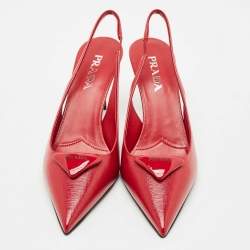 Pre Owned Prada Red Patent Leather Slingback Pumps Size 39.5