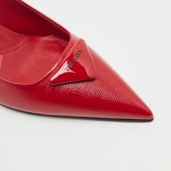 Pre Owned Prada Red Patent Leather Slingback Pumps Size 39.5