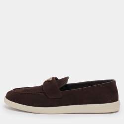 Pre Owned Prada Brown Suede Loafers Size 38