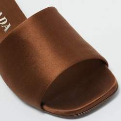 Pre Owned Prada Brown Satin Slide Sandals Size 36.5