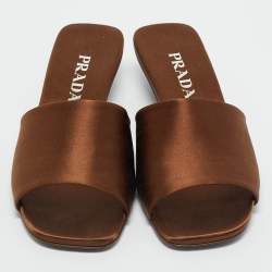 Pre Owned Prada Brown Satin Slide Sandals Size 36.5