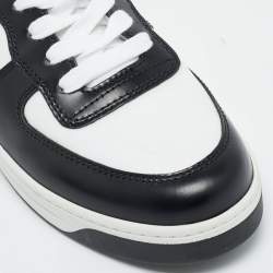 Pre Owned Prada White/Black Leather and Nylon New Avenue High Top Sneakers Size 37.5