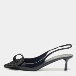 Pre Owned Prada Black Patent Leather Crystal Embellished Slingback Pumps Size 41