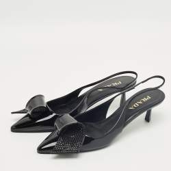 Pre Owned Prada Black Patent Leather Crystal Embellished Slingback Pumps Size 41