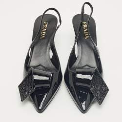 Pre Owned Prada Black Patent Leather Crystal Embellished Slingback Pumps Size 41