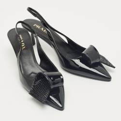 Pre Owned Prada Black Patent Leather Crystal Embellished Slingback Pumps Size 41
