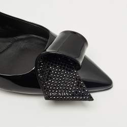 Pre Owned Prada Black Patent Leather Crystal Embellished Slingback Pumps Size 41