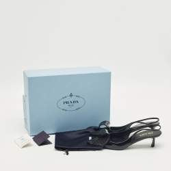 Pre Owned Prada Black Patent Leather Crystal Embellished Slingback Pumps Size 41