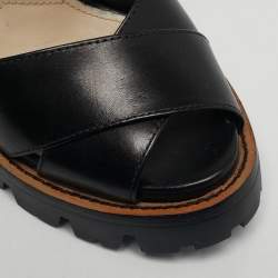 مملوكة مسبقًا Prada Size 38.5 Black Leather Ankle Strap Block Heel Sandals