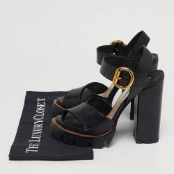 مملوكة مسبقًا Prada Size 38.5 Black Leather Ankle Strap Block Heel Sandals